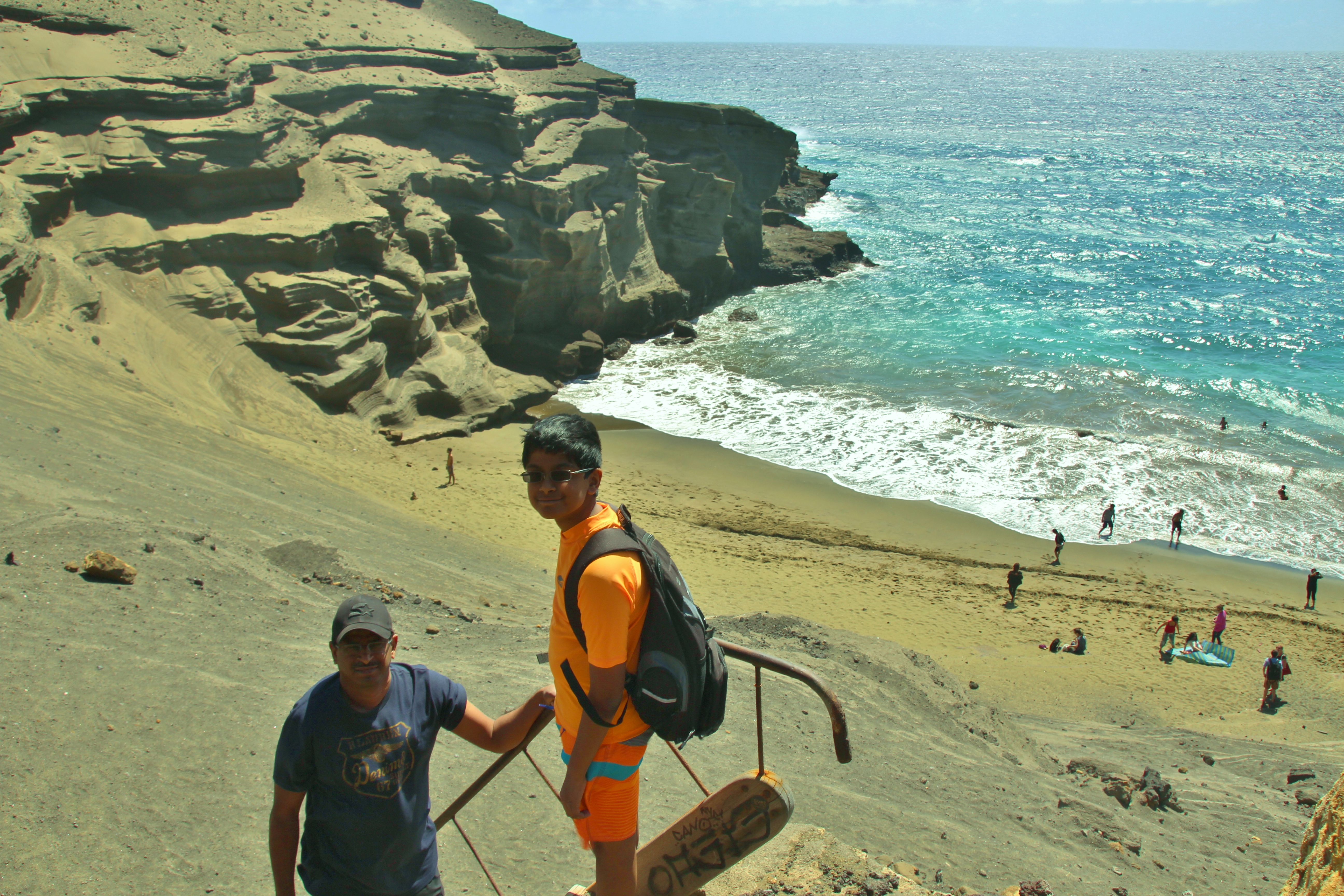 Hiking down the stairs to access the beach